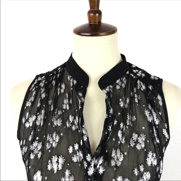 •REBECCA TAYLOR• Black Sheer Metallic Silver Top - Picture 3 of 8